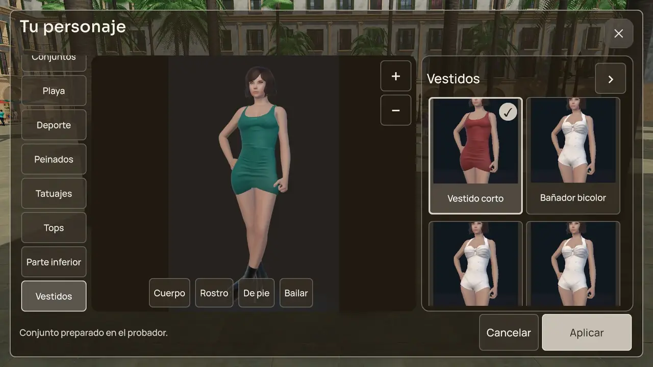 Avatar vestido en el probador del juego